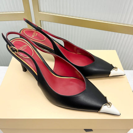 VALENTINO 26S SLINGBACK PUMPS 45 MM IN BLACK MIX WHITE CALFSKIN