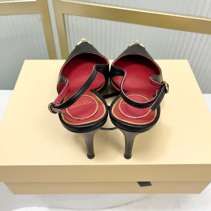 VALENTINO 26S SLINGBACK PUMPS 45 MM IN BLACK MIX WHITE CALFSKIN