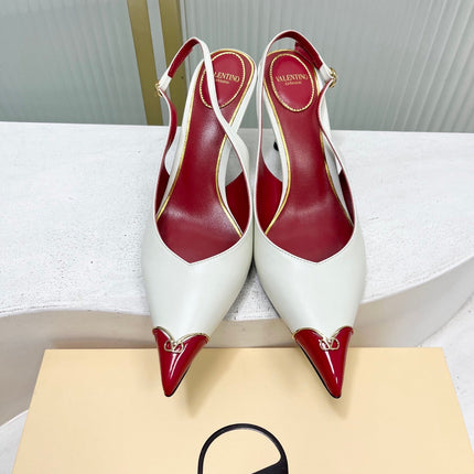 VALENTINO 26S SLINGBACK PUMPS 45 MM IN RED MIX WHITE CALFSKIN