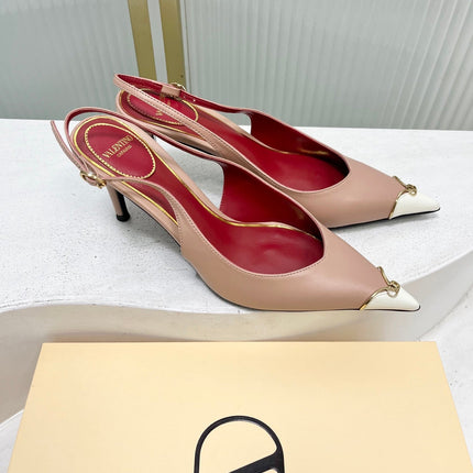 VALENTINO 26S SLINGBACK PUMPS 45 MM IN NUDE MIX WHITE CALFSKIN