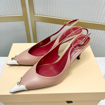VALENTINO 26S SLINGBACK PUMPS 45 MM IN NUDE MIX WHITE CALFSKIN