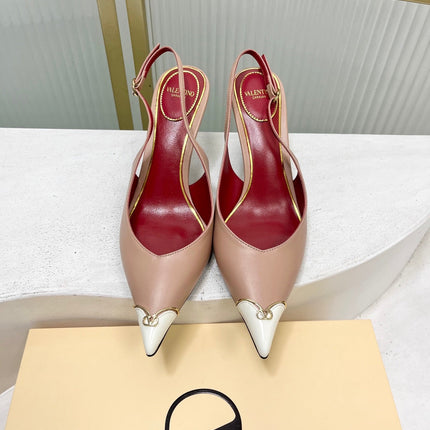 VALENTINO 26S SLINGBACK PUMPS 45 MM IN NUDE MIX WHITE CALFSKIN