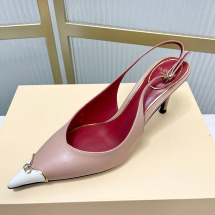 VALENTINO 26S SLINGBACK PUMPS 45 MM IN NUDE MIX WHITE CALFSKIN