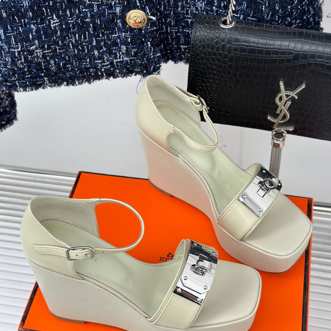 WEDGES SANDALS WHITE LAMBSKIN