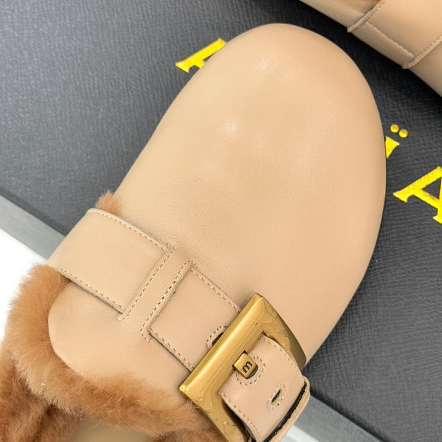 BALMAIN 26S ANTHEM MULES IN BEIGE CALFSKIN