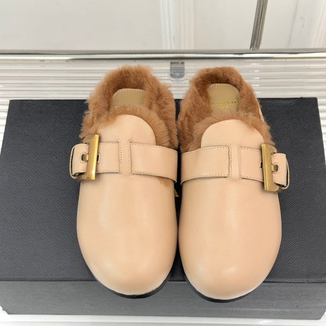 BALMAIN 26S ANTHEM MULES IN BEIGE CALFSKIN