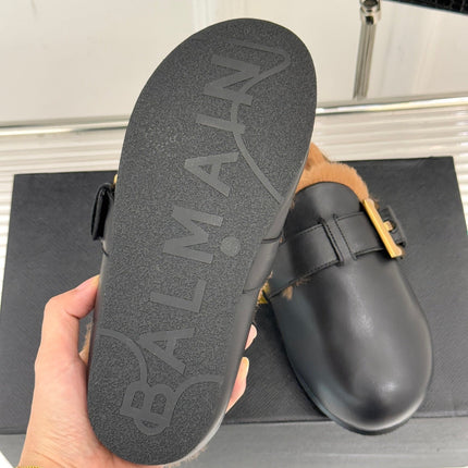 BALMAIN 26S ANTHEM MULES IN BLACK CALFSKIN