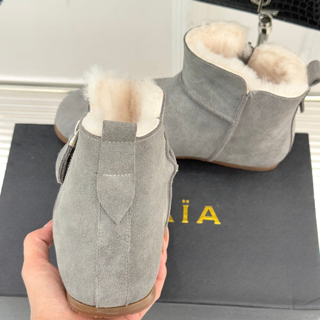 ALAIA 26S SNOW BOOTS IN GREY SUEDE AND WOOL