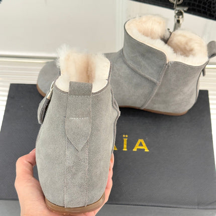 ALAIA 26S SNOW BOOTS IN GREY SUEDE AND WOOL