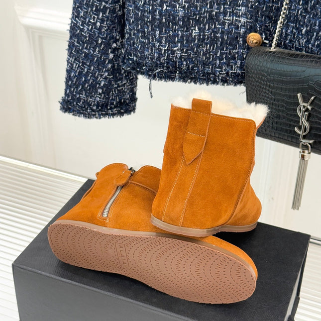 ALAIA 26S SNOW BOOTS IN DARK ORANGE SUEDE AND WOOL