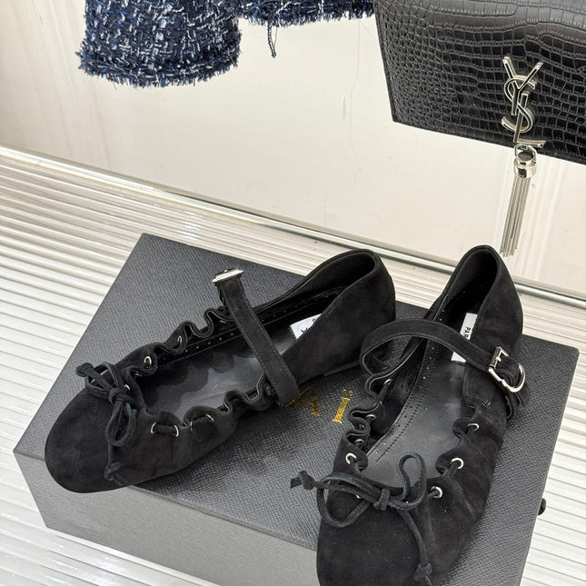 ALAIA 26S MARY JANE FLATS IN BLACK SUEDE WITH BOW
