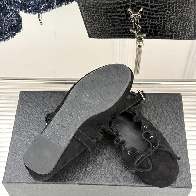 ALAIA 26S MARY JANE FLATS IN BLACK SUEDE WITH BOW