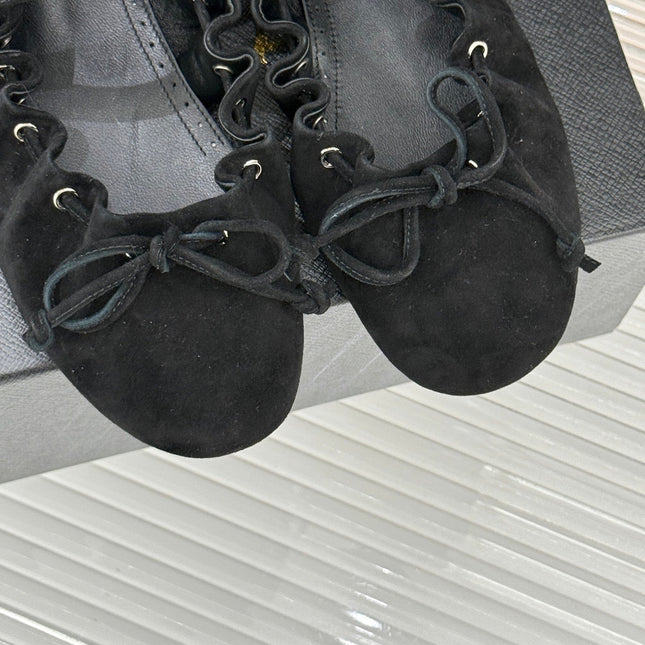 ALAIA 26S MARY JANE FLATS IN BLACK SUEDE WITH BOW