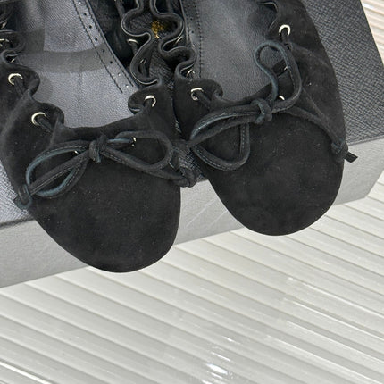 ALAIA 26S MARY JANE FLATS IN BLACK SUEDE WITH BOW
