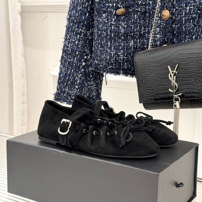 ALAIA 26S MARY JANE FLATS IN BLACK SUEDE WITH BOW