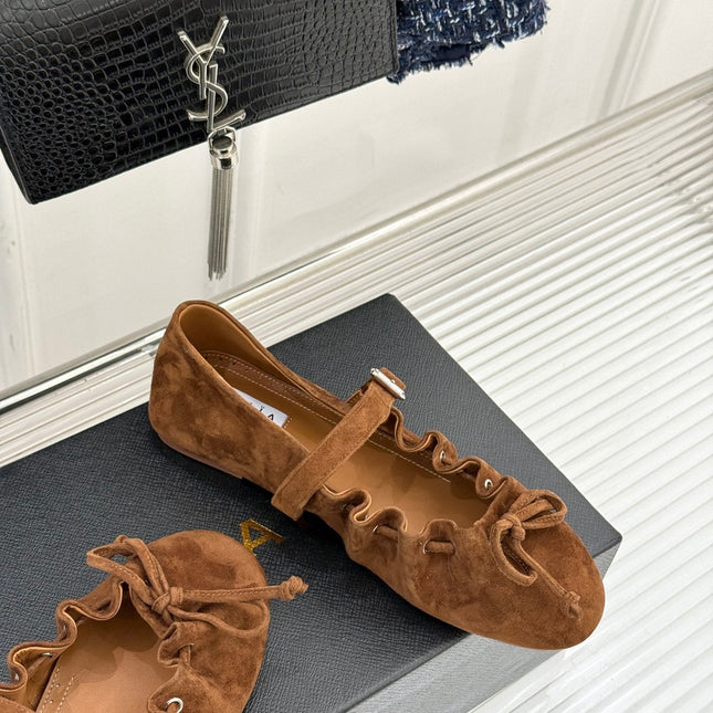ALAIA 26S MARY JANE FLATS IN BROWN SUEDE WITH BOW