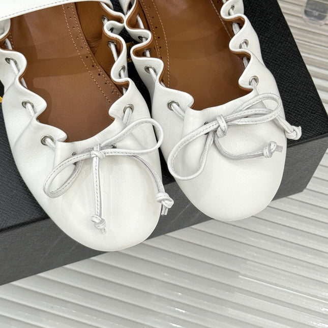 ALAIA 26S MARY JANE FLATS IN WHITE LAMBSKIN WITH BOW