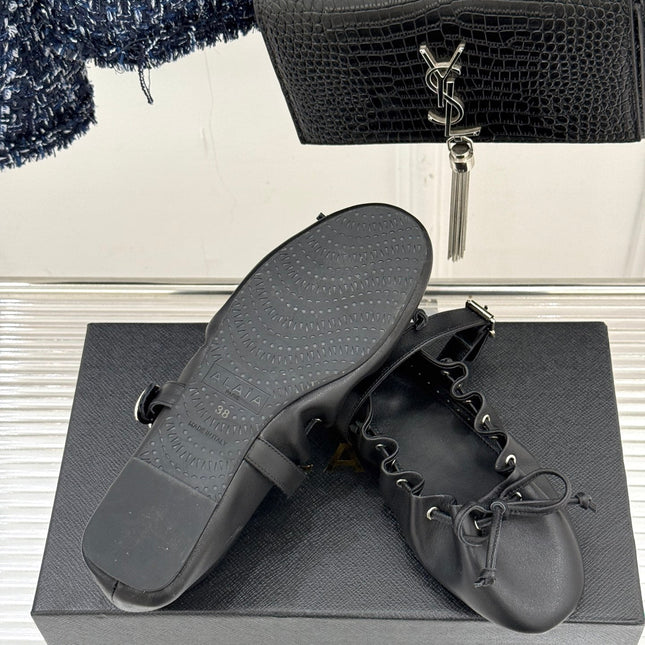 ALAIA 26S MARY JANE FLATS IN BLACK LAMBSKIN WITH BOW