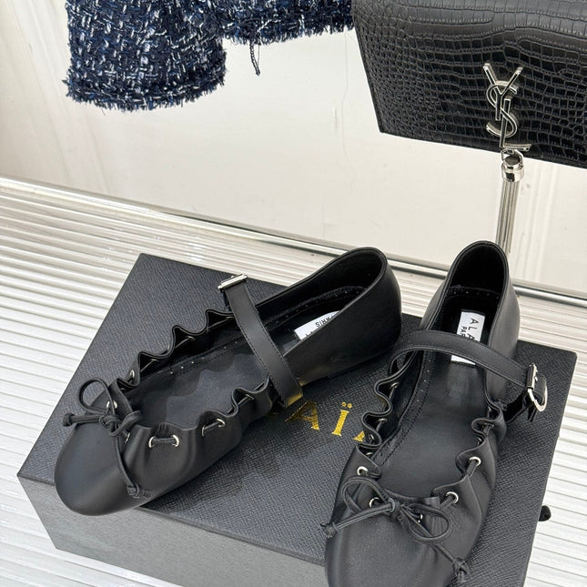 ALAIA 26S MARY JANE FLATS IN BLACK LAMBSKIN WITH BOW