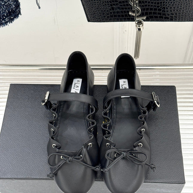 ALAIA 26S MARY JANE FLATS IN BLACK LAMBSKIN WITH BOW