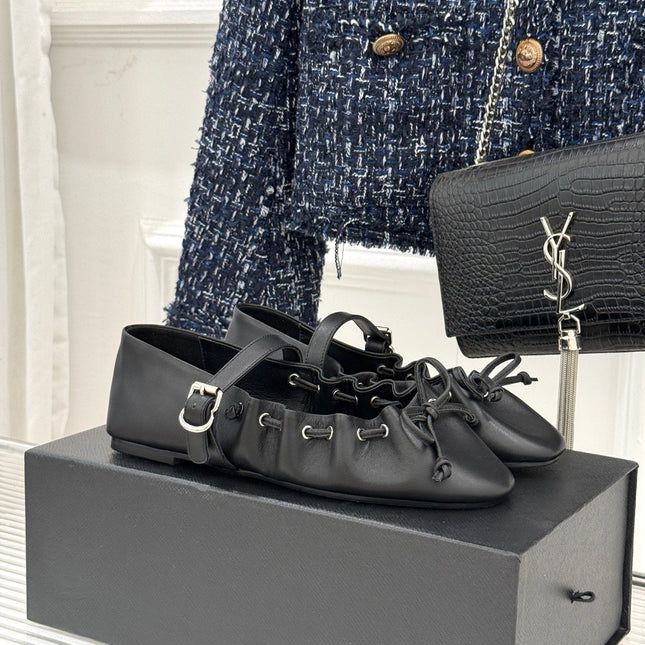 ALAIA 26S MARY JANE FLATS IN BLACK LAMBSKIN WITH BOW