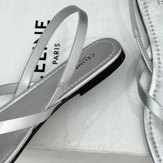 CELINE 26S THONG SANDALS IN SILVER CALFSKIN