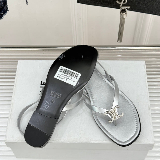 CELINE 26S THONG SANDALS IN SILVER CALFSKIN