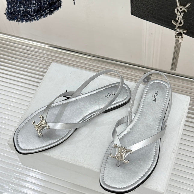 CELINE 26S THONG SANDALS IN SILVER CALFSKIN
