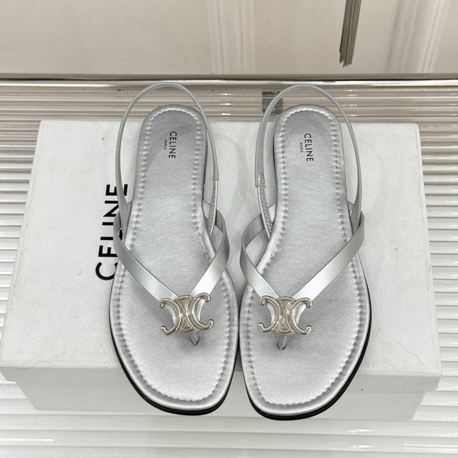 CELINE 26S THONG SANDALS IN SILVER CALFSKIN