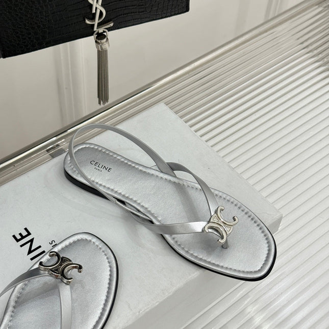 CELINE 26S THONG SANDALS IN SILVER CALFSKIN