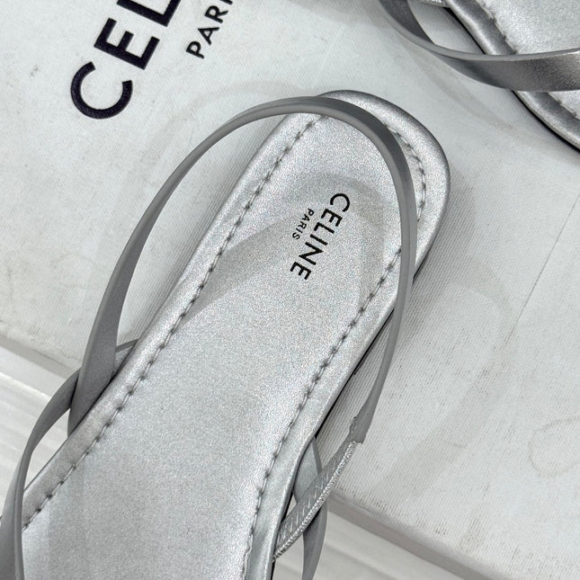 CELINE 26S THONG SANDALS IN SILVER CALFSKIN