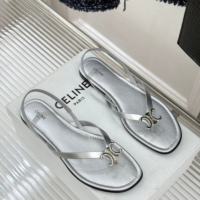 CELINE 26S THONG SANDALS IN SILVER CALFSKIN