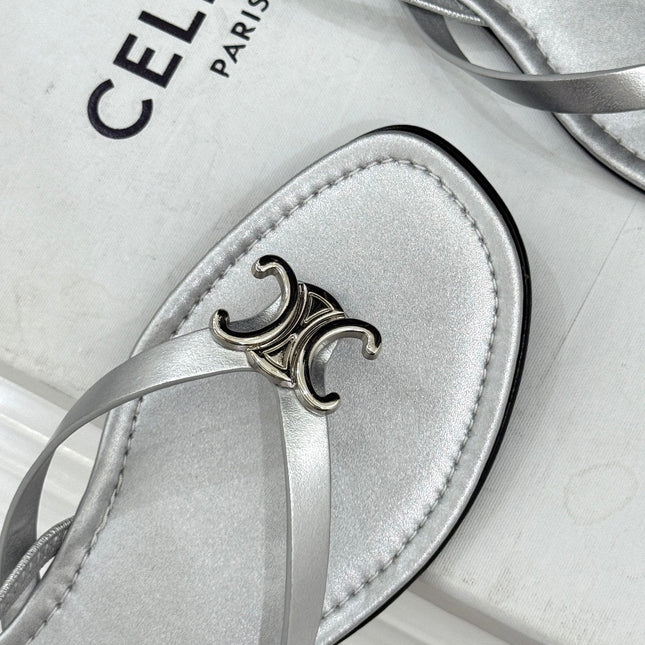 CELINE 26S THONG SANDALS IN SILVER CALFSKIN