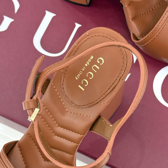 GUCCI 26S HIGH-HEELED SANDALS 120 MM IN BROWN CALFSKIN