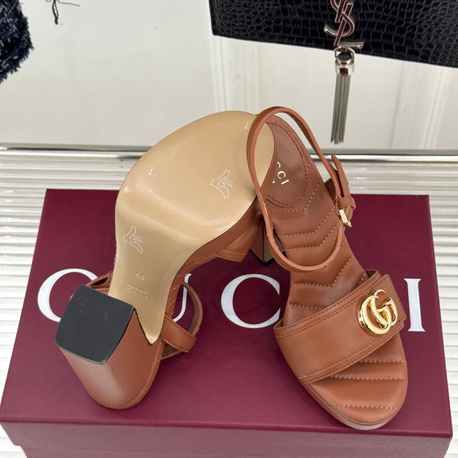 GUCCI 26S HIGH-HEELED SANDALS 120 MM IN BROWN CALFSKIN