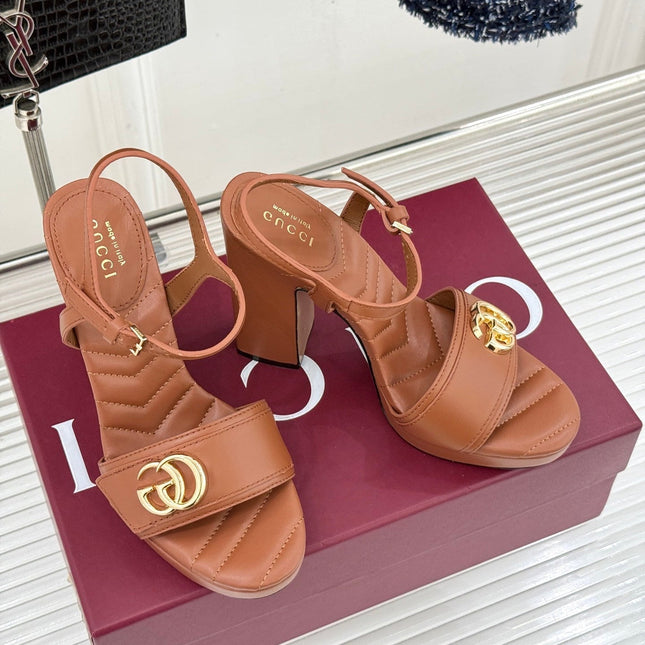 GUCCI 26S HIGH-HEELED SANDALS 120 MM IN BROWN CALFSKIN