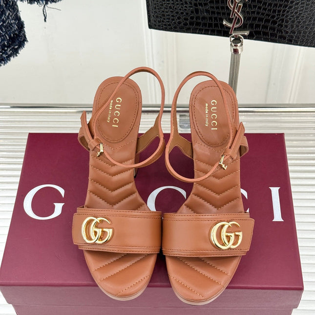 GUCCI 26S HIGH-HEELED SANDALS 120 MM IN BROWN CALFSKIN