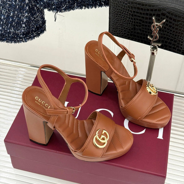GUCCI 26S HIGH-HEELED SANDALS 120 MM IN BROWN CALFSKIN