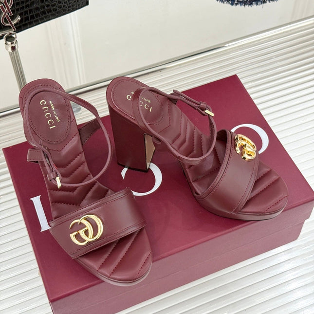 GUCCI 26S HIGH-HEELED SANDALS 120 MM IN DARK RED CALFSKIN