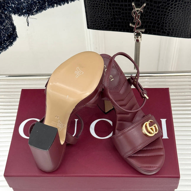GUCCI 26S HIGH-HEELED SANDALS 120 MM IN DARK RED CALFSKIN