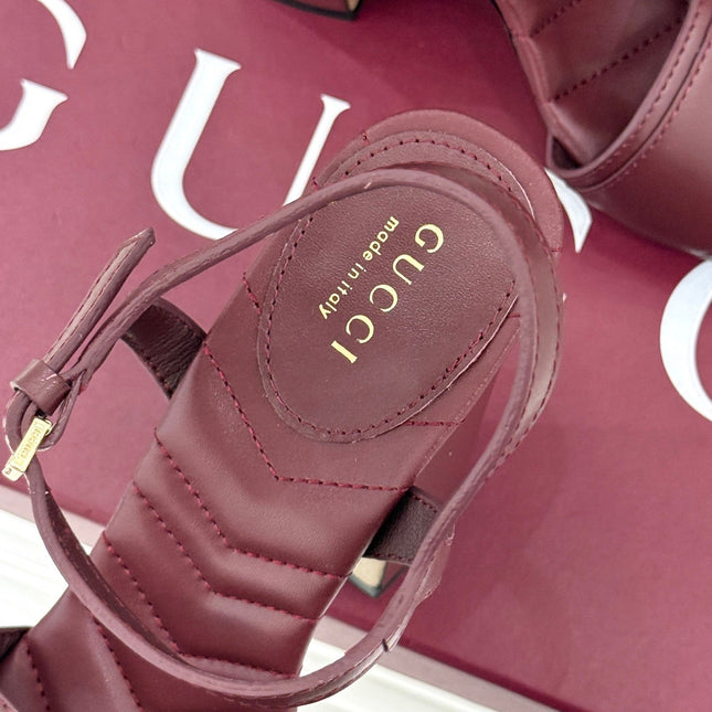 GUCCI 26S HIGH-HEELED SANDALS 120 MM IN DARK RED CALFSKIN