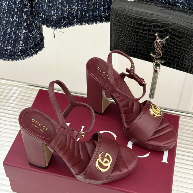 GUCCI 26S HIGH-HEELED SANDALS 120 MM IN DARK RED CALFSKIN