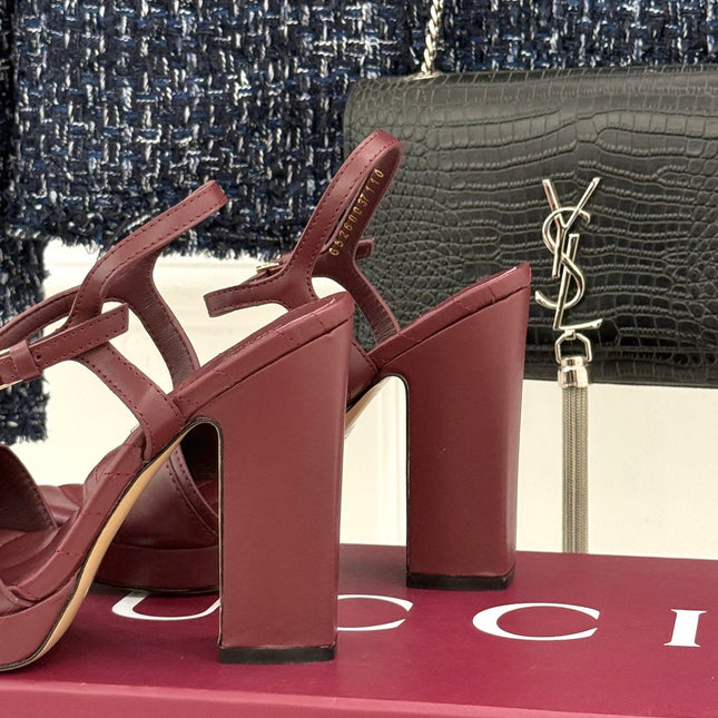 GUCCI 26S HIGH-HEELED SANDALS 120 MM IN DARK RED CALFSKIN