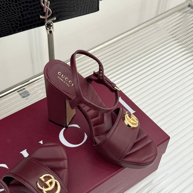 GUCCI 26S HIGH-HEELED SANDALS 120 MM IN DARK RED CALFSKIN