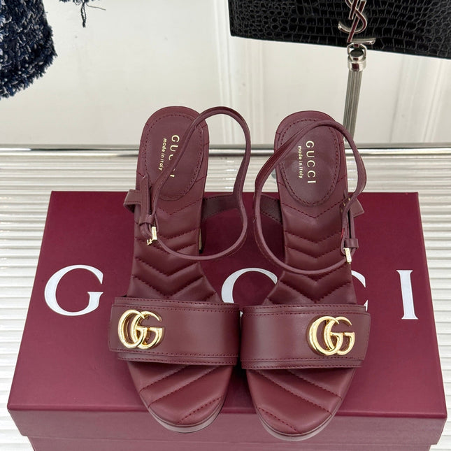 GUCCI 26S HIGH-HEELED SANDALS 120 MM IN DARK RED CALFSKIN