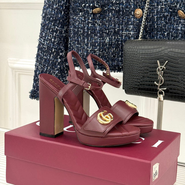 GUCCI 26S HIGH-HEELED SANDALS 120 MM IN DARK RED CALFSKIN