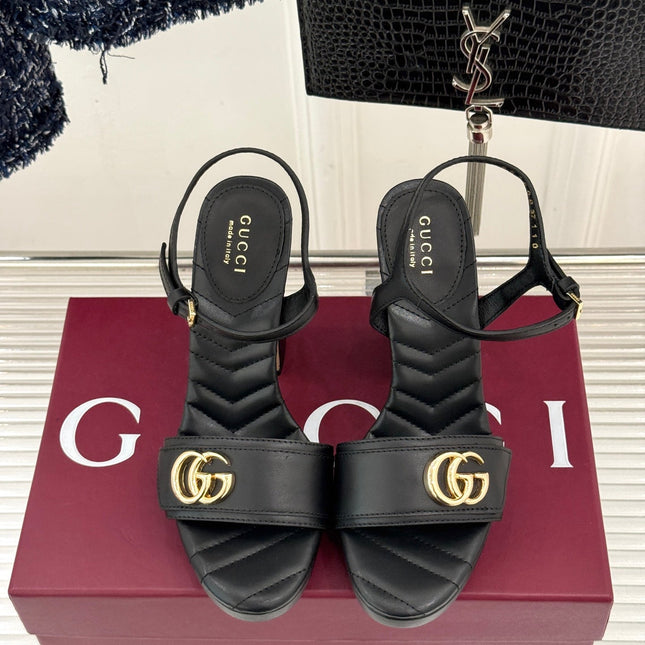 GUCCI 26S HIGH-HEELED SANDALS 120 MM IN BLACK CALFSKIN