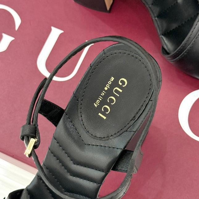 GUCCI 26S HIGH-HEELED SANDALS 120 MM IN BLACK CALFSKIN