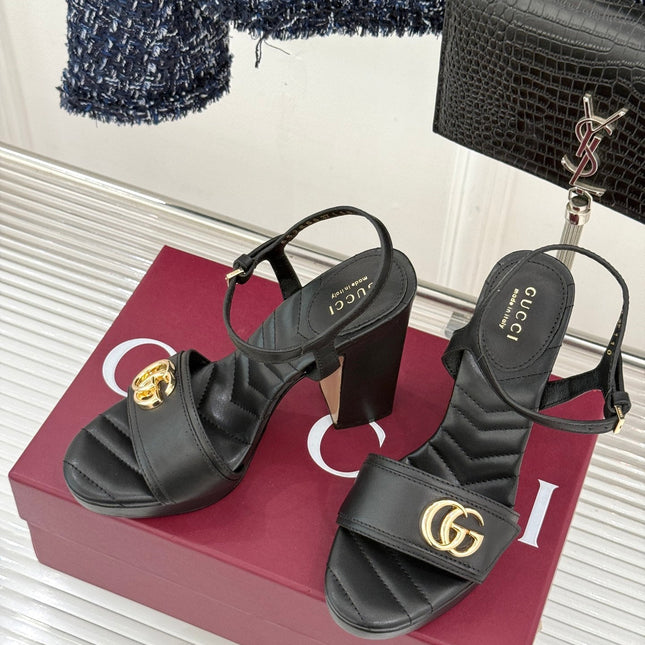 GUCCI 26S HIGH-HEELED SANDALS 120 MM IN BLACK CALFSKIN