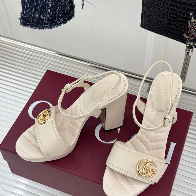 GUCCI 26S HIGH-HEELED SANDALS 120 MM IN CREAM WHITE CALFSKIN